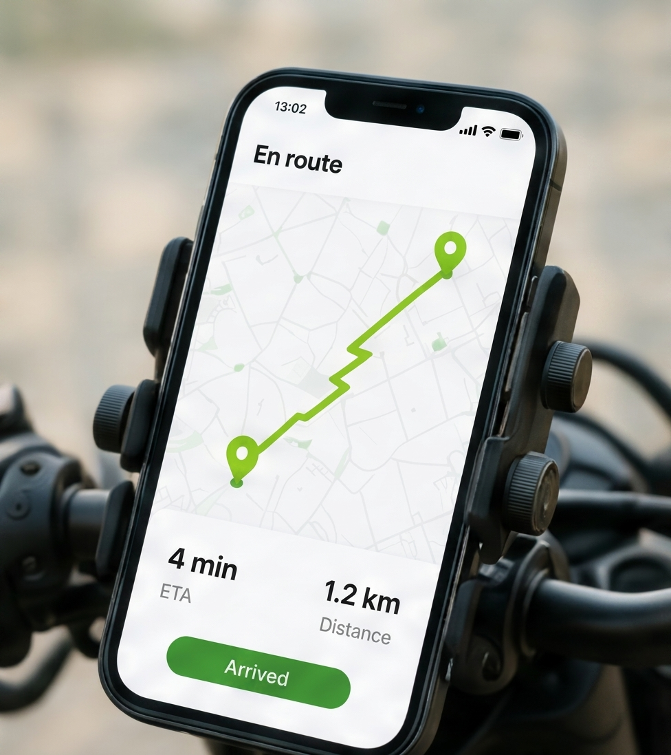 Live route tracking on the rider's mounted phone